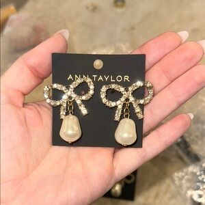 Ann Taylor Gold and Pearl Bow Earrings